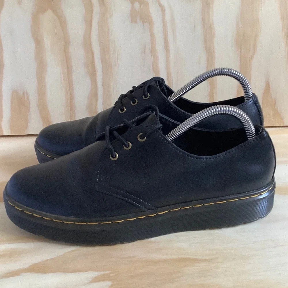 Dr. Martens Zavala Lo Black Leather Platform Oxford Shoes US L 9 M 8 LA004